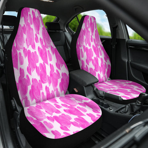 Image of Pink Hearts Watercolor Car Seat Covers, Love Themed Auto Accessories, Custom