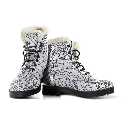 Image of White And Black Floral Sketch Combat Style Boots, Rain Boots,Hippie,Emo Punk Boots,Goth Winter Boots,Casual Boots, Ankle Boots, Custom Boots