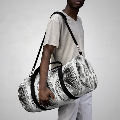 Image of White And Black Paisley Duffel Bag, Weekender Bags/ Baby Bag/ Travel Bag/