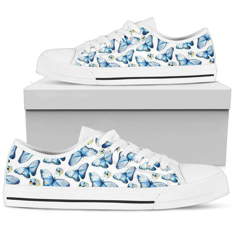Image of White And Blue Butterfly Canvas Shoes,High Quality,Streetwear,Multi Colored,Spiritual, Hippie, Low Tops Sneaker,Bright Colorful,Mandala shoe