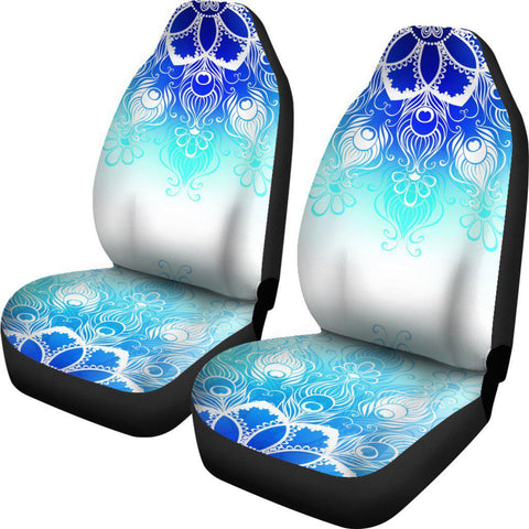 Image of White And Blue Mandala 2 Front Car Seat Covers Car Seat Covers,Car Seat Covers Pair,Car Seat Protec