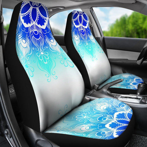 Image of White And Blue Mandala 2 Front Car Seat Covers Car Seat Covers,Car Seat Covers Pair,Ca