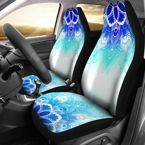 Image of White And Blue Mandala 2 Front Car Seat Covers Car Seat Covers,Car Seat Covers Pair,Car Seat Protector,Car Accessory,Front Seat Covers