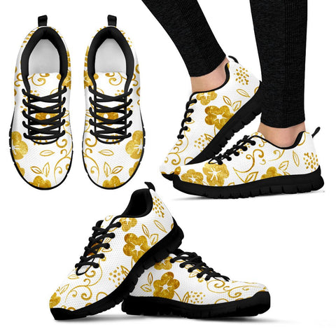 Image of White And Gold Flower Casual Shoes, Shoes Shoes,Running Custom Shoes, Kids Shoes,Top Shoes,Running Mens, Athletic Sneakers