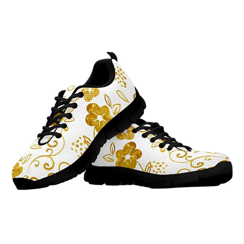 Image of White And Gold Flower Casual Shoes, Shoes Shoes,Running Custom Shoes, Kids Shoes,Top Shoes,Running Mens, Athletic Sneakers