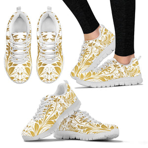 White And Gold Leaf Low Top Shoes, Womens, Kids Shoes, Shoes,Running Casual Shoes, Custom Shoes, Colorful,Artist Shoes,Training Shoes