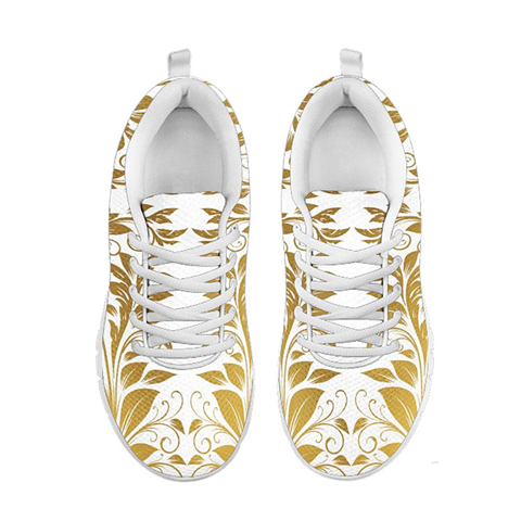 Image of White And Gold Leaf Low Top Shoes, Womens, Kids Shoes, Shoes,Running Casual Shoes, Custom Shoes, Colorful,Artist Shoes,Training Shoes