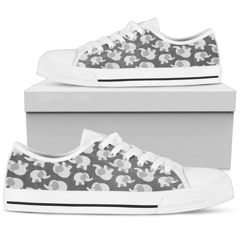 Image of White And Grey Elephant Women's Low Top High Quality,Handmade Crafted,Spiritual,Canvas Shoes,Multi Colored,Boho,Streetwear,All Star