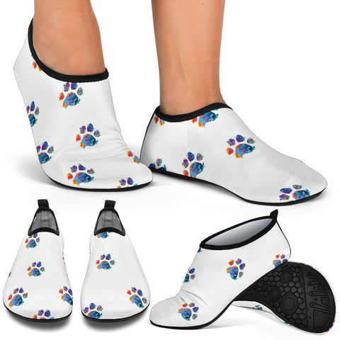 Image of White And Rainbow Paw Prints Water Slip On Shoes,Artist Shoes,Custom Shoes, Casual Shoes, Mens, Athletic Sneakers,Kicks Sports Wear,