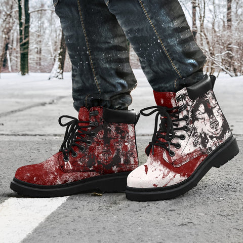 Image of White And Red Grunge Suede ,Rain Boots,Leather Boots Women,All Season Boots,Vegan ,Casual WearLeather,Women Girl Gift,Handmade Boots
