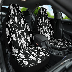 Abstract Black and White Floral Car Seat Covers, Artistic Front Seat Protectors,