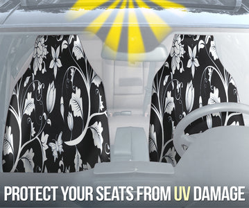 Abstract Black and White Floral Car Seat Covers, Artistic Front Seat Protectors,