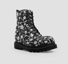White Black Abstract Floral Boots , Stylish Vegan Wo , Classic Crafted