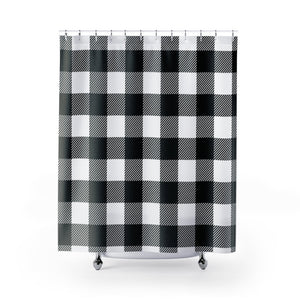 White & Black Buffalo Plaid Square Shower Curtains, Water Proof Bath Decor | Spa