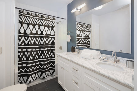 White & Black Tribal Ethnic Print Shower Curtains, Water Proof Bath Decor | Spa