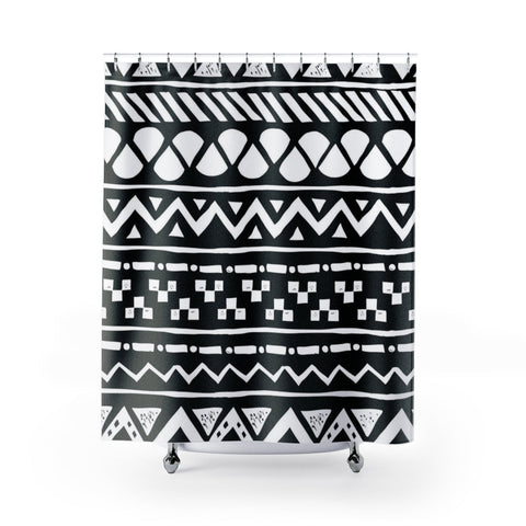 Image of White & Black Tribal Ethnic Print Shower Curtains, Water Proof Bath Decor | Spa