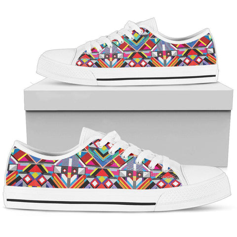 Image of White Colorful Bohemian Hippie Low Tops, Multi Colored, Boho,Streetwear,All Star,Custom Shoes,Women's Low Top,Bright ,Mandala shoes