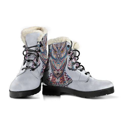 Image of White Colorful Owl Custom Boots,Boho Chic boots,Spiritual Lolita Combat Boots,Hand Crafted,Multi Colored,Streetwear
