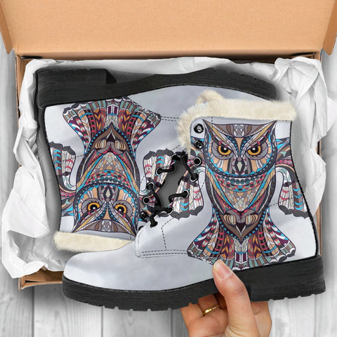 Image of White Colorful Owl Custom Boots,Boho Chic boots,Spiritual Lolita Combat Boots,Hand Crafted,Multi Colored,Streetwear