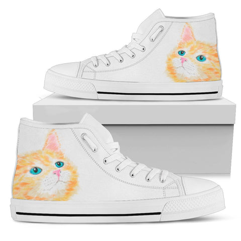 Image of White Cute Cat High Tops Sneaker, Multi Colored, Canvas Shoes,High Quality, Boho,Streetwear,All Star,Custom Shoes,Womens High Top