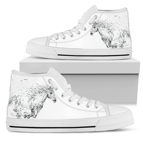 Image of White Horses Women's High Top High Quality,Handmade Crafted Multi Colored, Canvas Shoes, High Tops Sneaker, Boho,All Star,Custom Shoes