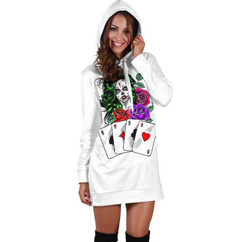Image of White Joker Woman Pullover Long Dress, Dresses Sweatshirt, Hippie,Custom Made,Womens Hoodie Dress,Custom Printed,Woman Girl Gift,Long Hoodie