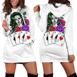 White Joker Woman Pullover Long Dress, Dresses Sweatshirt, Hippie,Custom Made,Womens Hoodie Dress,Custom Printed,Woman Girl Gift,Long Hoodie