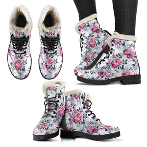 White Multi Colored Flower Combat Style Boots, Classic Boot, Rain Boots,Hippie,Combat Style Boots,Emo Punk Boots,Goth Winter Boots
