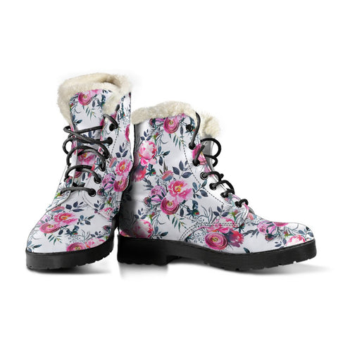 Image of White Multi Colored Flower Combat Style Boots, Classic Boot, Rain Boots,Hippie,Combat Style Boots,Emo Punk Boots,Goth Winter Boots