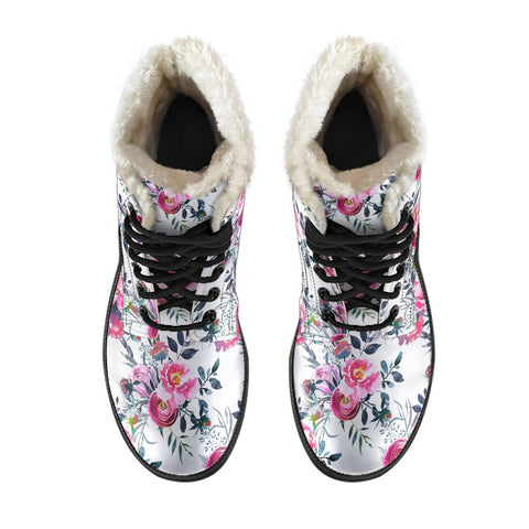 Image of White Multi Colored Flower Combat Style Boots, Classic Boot, Rain Boots,Hippie,Combat Style Boots,Emo Punk Boots,Goth Winter Boots
