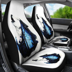 White Multicolored Wolf 2 Front Car Seat Covers Car Seat Covers,Car Seat Covers Pair,Car Seat Protector,Car Accessory,Front Seat Covers,
