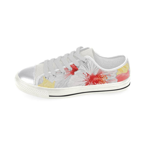 Image of White Pink And Yellow Tropical Plant High Quality Low Top,Handmade Crafted
