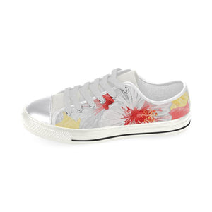 White Pink And Yellow Tropical Plant High Quality Low Top,Handmade Crafted