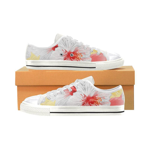 Image of White Pink And Yellow Tropical Plant High Quality Low Top,Handmade Crafted