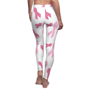 White Pink Ribbon Breast Cancer Awareness Women's Cut & Sew Casual Leggings,