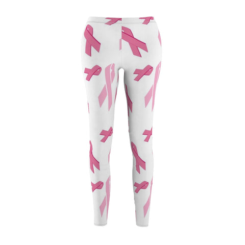 Image of White Pink Ribbon Breast Cancer Awareness Women's Cut & Sew Casual Leggings,