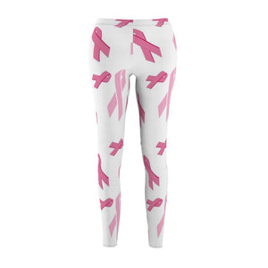 White Pink Ribbon Breast Cancer Awareness Women's Cut & Sew Casual Leggings,