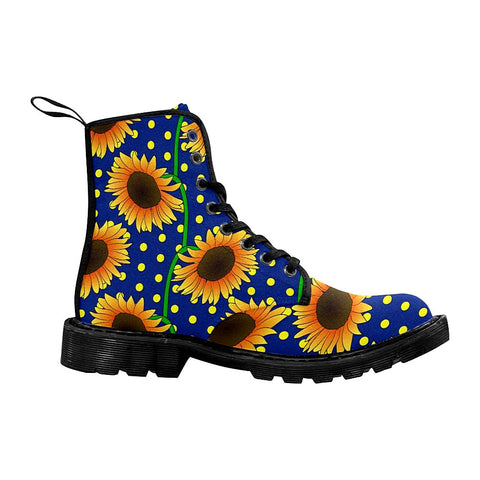 Image of White Polka Dot Sunflower Womens Boots, Lolita Combat Boots,Hand Crafted,Multi Colored,Streetwear