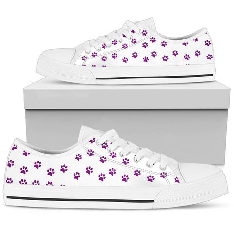 Image of White Purple Paw Prints Boho,Streetwear,All Star,Custom Shoes,Women's Low Top,Bright Colorful,Mandala shoes,Fashion Shoes,Casual Shoe