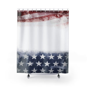 White Red & Blue Star Stripe American Flag Shower Curtains, Water Proof Bath