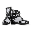 Black White Rose Abstract Floral Women's Vegan Leather Boots, Retro