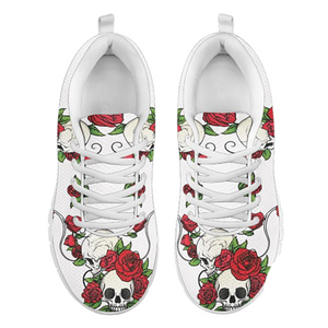 White Skulls And Roses Custom Shoes, Womens, Mens, Low Top Shoes, Shoes,Running Athletic Sneakers,Kicks Sports Wear, Shoes