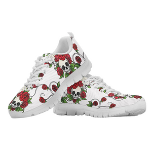 White Skulls And Roses Custom Shoes, Womens, Mens, Low Top Shoes, Shoes,Running Athletic Sneakers,Kicks Sports Wear, Shoes