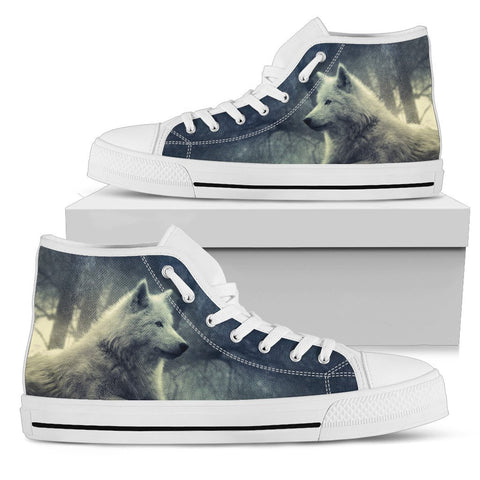 Image of White Wolf Spiritual, High Tops Sneaker, High Quality,Handmade Crafted, Hippie, Multi Colored, Boho,Streetwear,All Star,Custom Shoes