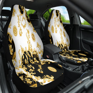 Black White Floral Car Seat Covers, Front Protectors, Classic Design