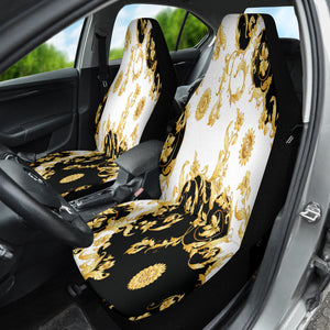 Black White Floral Car Seat Covers, Front Protectors, Classic Design
