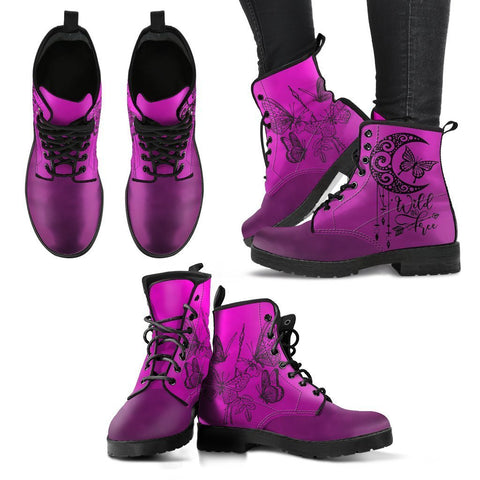 Image of Wild Moon Butterfly, Vegan Leather Women's Boots, Lace,Up Boho Hippie Style,