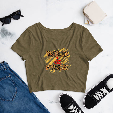 Image of Wild & Free Cheetah Print Women’S Crop Tee, Fashion Style Cute crop top, casual