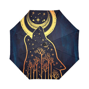 Wolf Howling at Moon with Forest Landscape Auto-Foldable Umbrella (Model U04)
