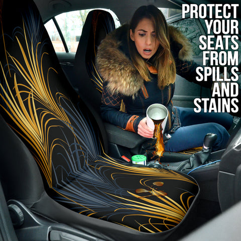 Image of Exotic Modern Leaf Design Women's Car Seat Covers, Front Seat Protectors, Trendy
